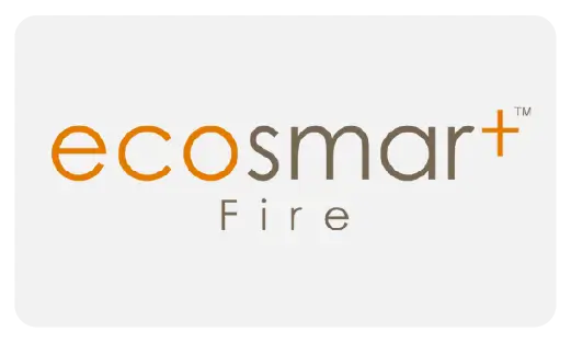 The EcoSmart Fire logo featuring the brand name in orange and gray with a stylized plus icon, representing their premium ethanol fireplace and fire pit products.