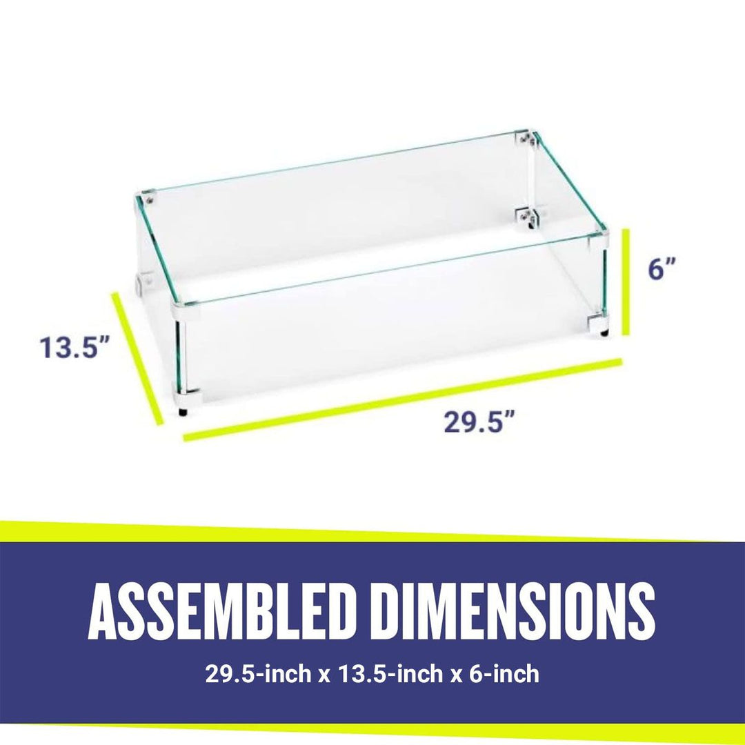Rectangle Glass Flame Guard for 24" x 8" Drop-In Pan by American Fire Products