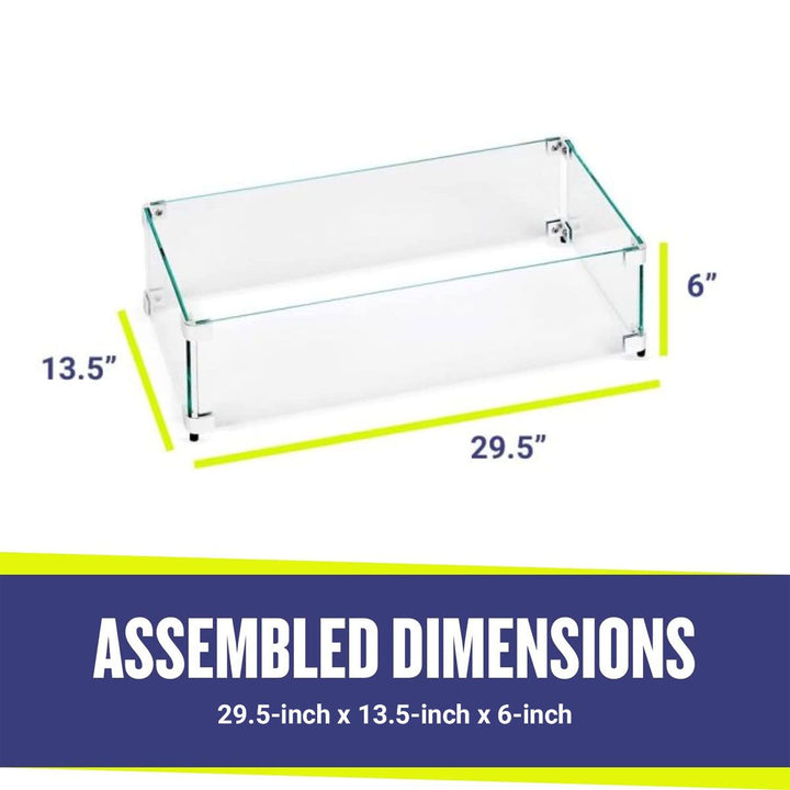 Rectangle Glass Flame Guard for 24" x 8" Drop-In Pan by American Fire Products
