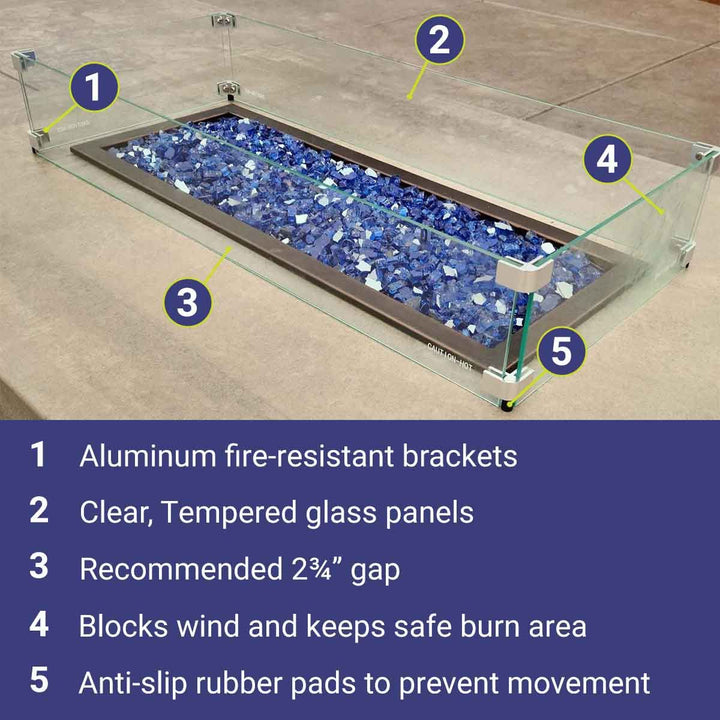 Rectangle Glass Flame Guard for 36" x 12" Drop-In Pan by American Fire Products