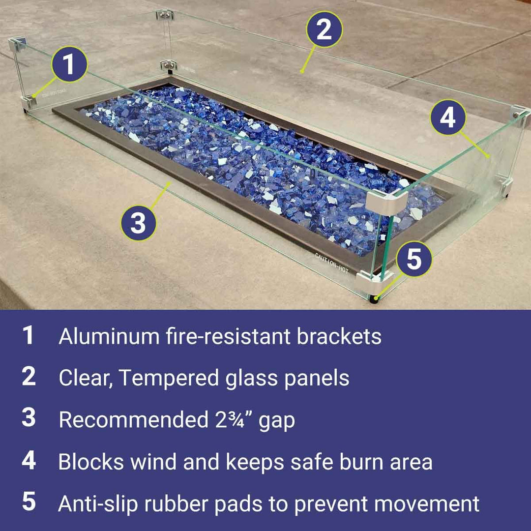 Rectangle Glass Flame Guard for 48" x 14" Drop-In Pan by American Fire Products
