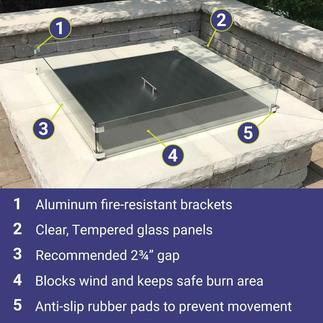 Square Glass Flame Guard for 30" Square Drop-In Pan by American Fire Products