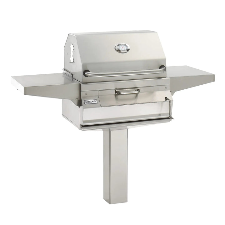 Fire Magic Charcoal In-Ground Post Mount Grill standing on a white background