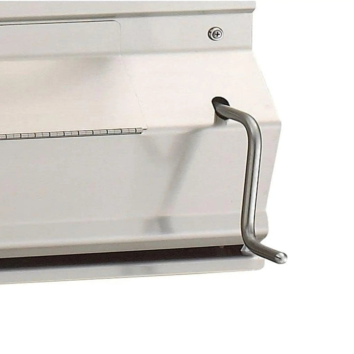 A closeup of the front grill area lift handle for the Fire Magic Charcoal In-Ground Post Mount Grill