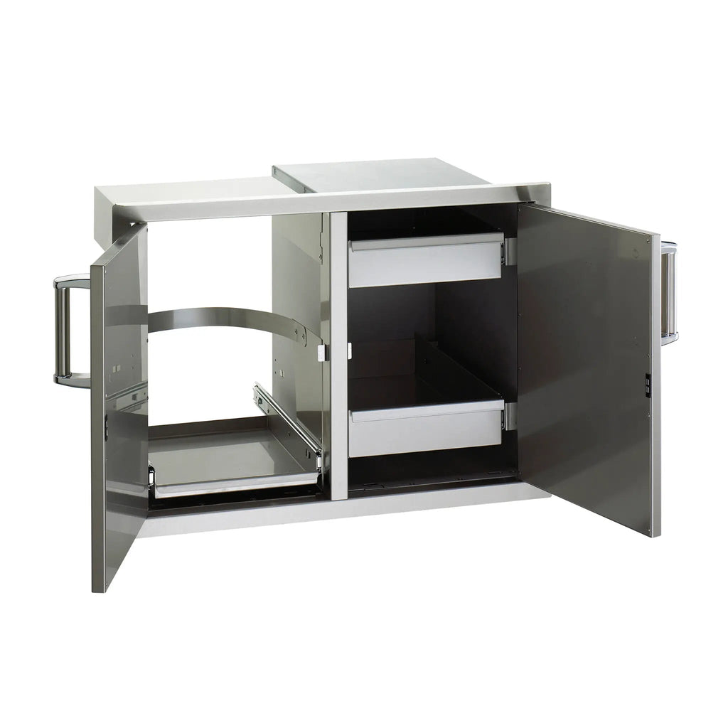 Fire Magic Premium Double Doors with Tank Tray, Louvers and Dual Drawers shot on a white background