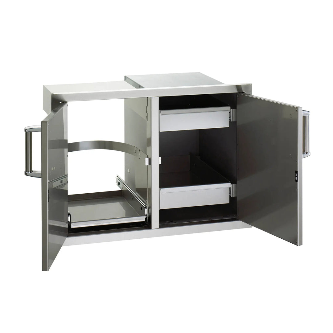 Fire Magic Premium Double Doors with Trash Tray and Dual Drawers setup on a white background