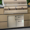 Fire Magic Select Access Door with Double Drawers is installed beneath a massive Fire Magic BBQ gas grill in an outdoor kitchen area