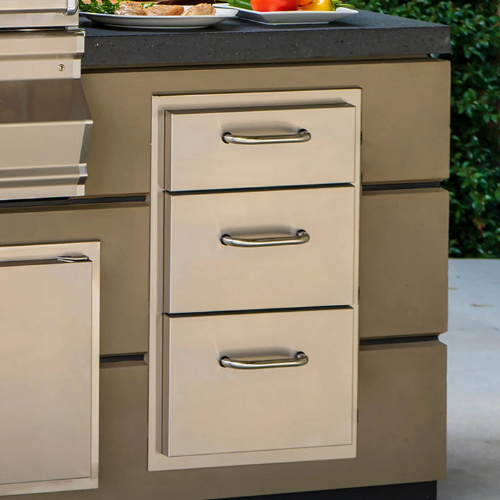 Fire Magic Select Triple Drawer installed into an outdoor kitchen setup