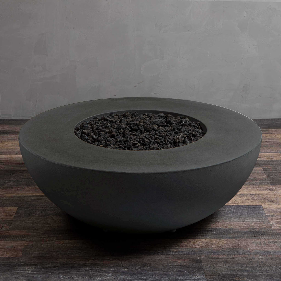 45" Round Gravity Concrete (GFRC) Fire Pit - Natural Gas - Match Lit Ignition - Graphite by Starfire Designs