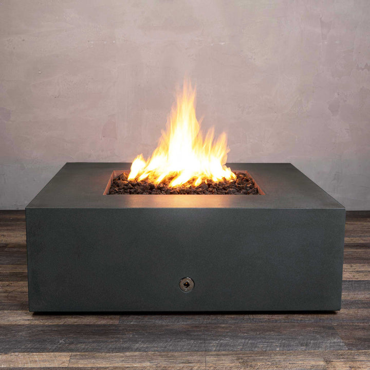 45" Square Gravity Concrete (GFRC) Fire Pit - Propane Gas Hardline - Match Lit Ignition - Graphite by Starfire Designs