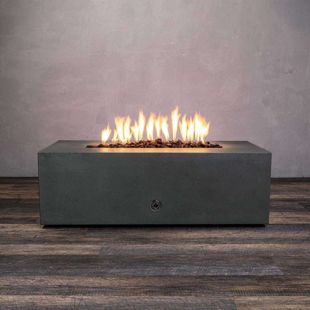 48" x 32" Rectangle Gravity Concrete (GFRC) Fire Pit - Natural Gas - 110V CSA Hi/Lo Electronic Ignition System w/Bluetooth & Handheld Remote - Graphite by Starfire Designs