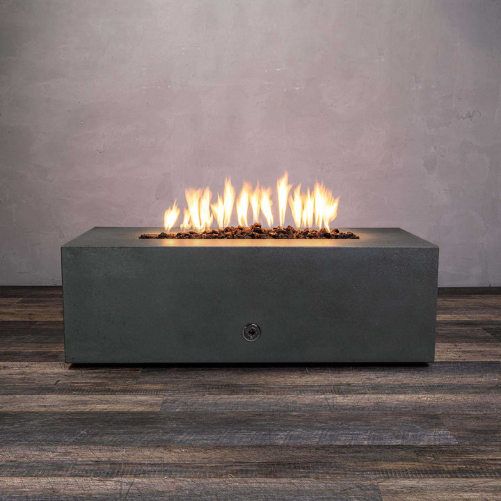 48" x 32" Rectangle Gravity Concrete (GFRC) Fire Pit - Natural Gas - 110V CSA Hi/Lo Electronic Ignition System w/Bluetooth & Handheld Remote - Graphite by Starfire Designs
