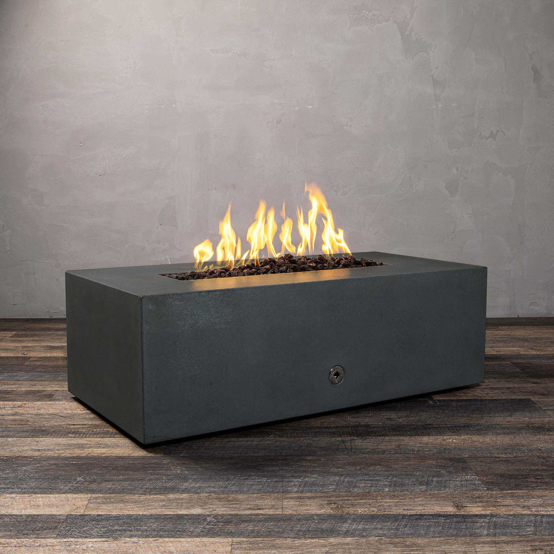 48" x 32" Rectangle Gravity Concrete (GFRC) Fire Pit - Natural Gas - 110V CSA Hi/Lo Electronic Ignition System w/Bluetooth & Handheld Remote - Graphite by Starfire Designs
