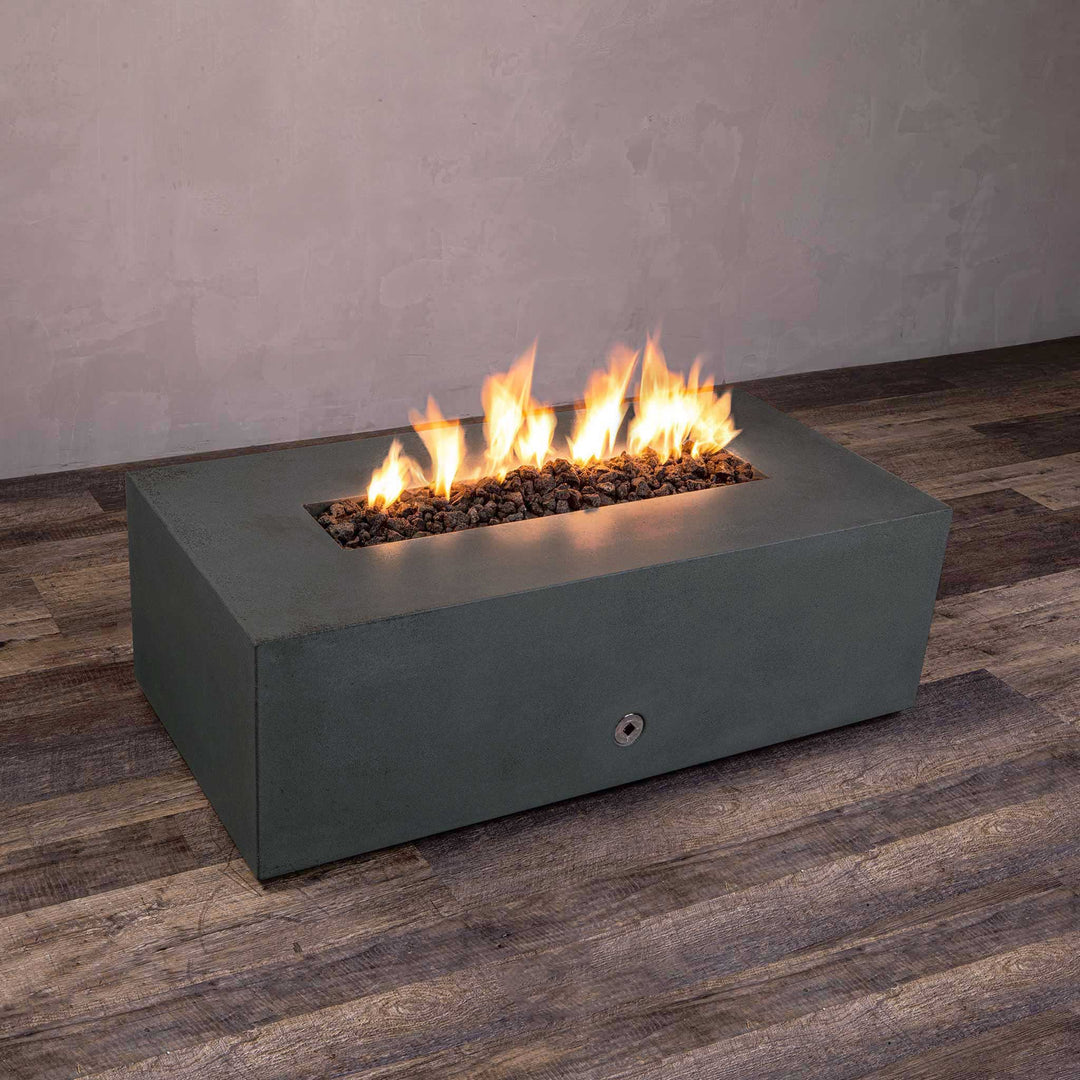 48" x 32" Rectangle Gravity Concrete (GFRC) Fire Pit - Natural Gas - 110V CSA Hi/Lo Electronic Ignition System w/Bluetooth & Handheld Remote - Graphite by Starfire Designs