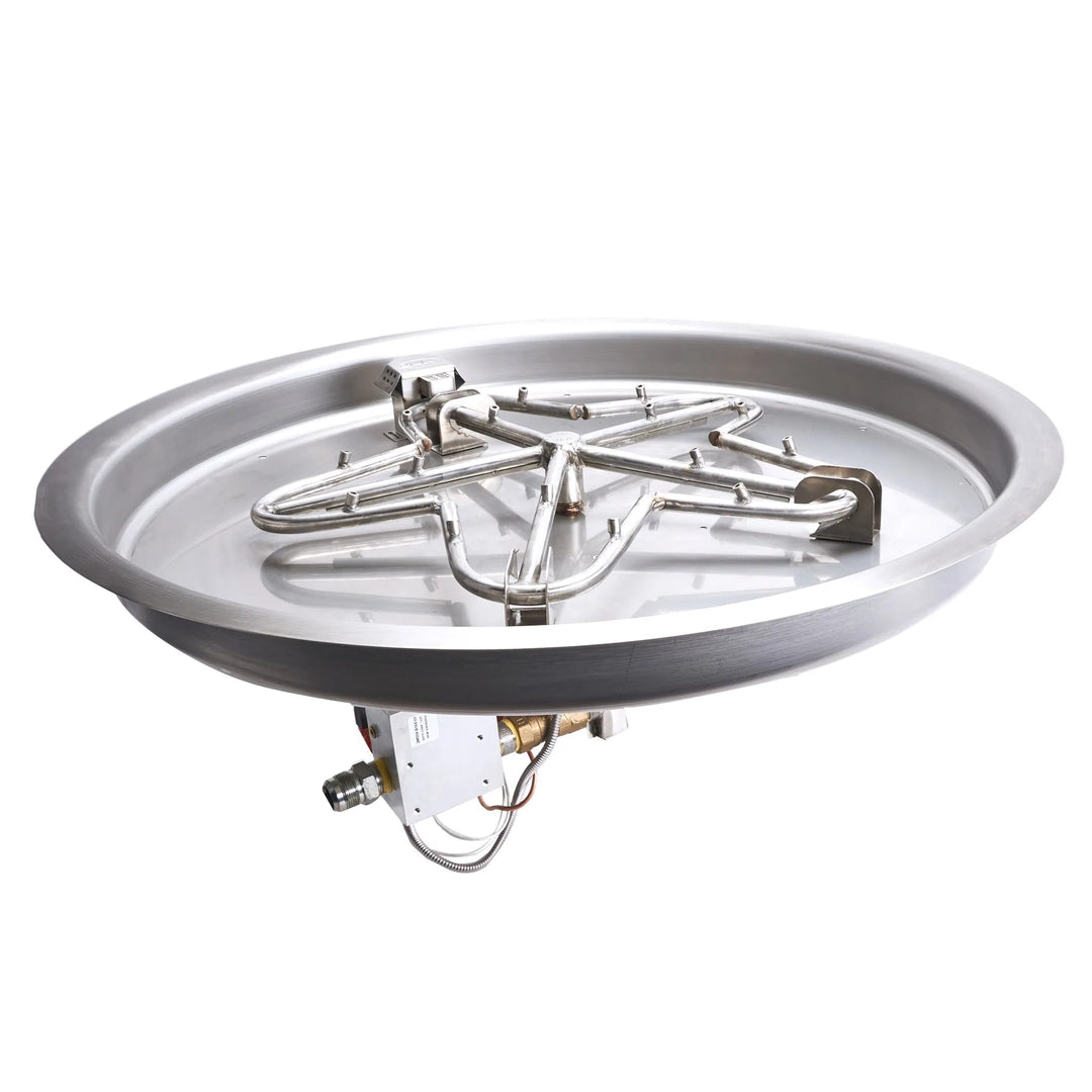 Side angle view of HPC Fire Round Drop-In Torpedo Penta Burner with On/Off ignition, built-in ignition box, and ultra-efficient flame jets, perfect for residential and commercial fire pit applications.