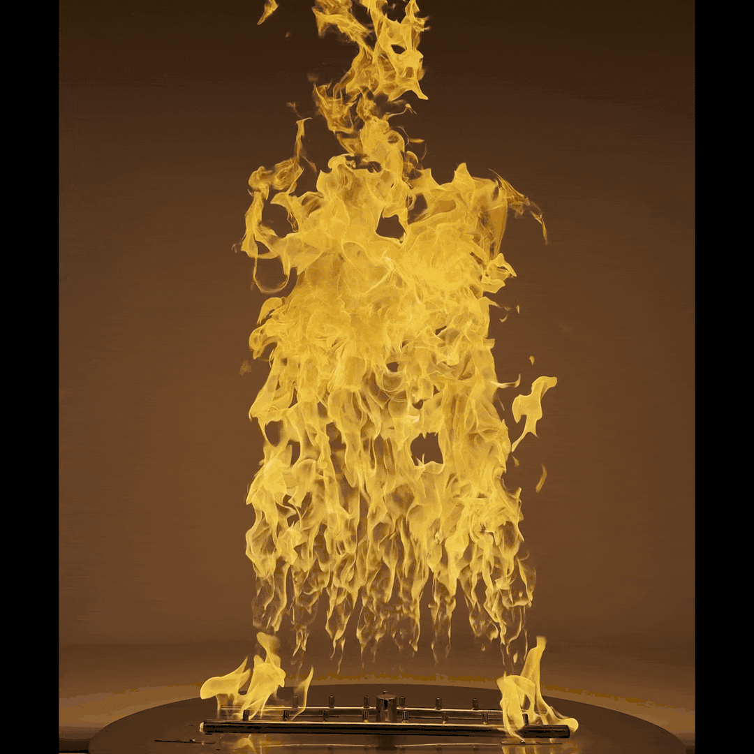 Animated GIF of the HPC Fire Inspired Torpedo H-Burner in action, demonstrating dynamic flame movement and high-performance fire output at 400,000 BTUs.