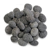 Small-sized natural lava stones in a mix of dark gray and black tones, featuring a porous, textured surface—perfect for use in gas fire pits, fireplaces, or as stylish decorative accents in outdoor living spaces.
