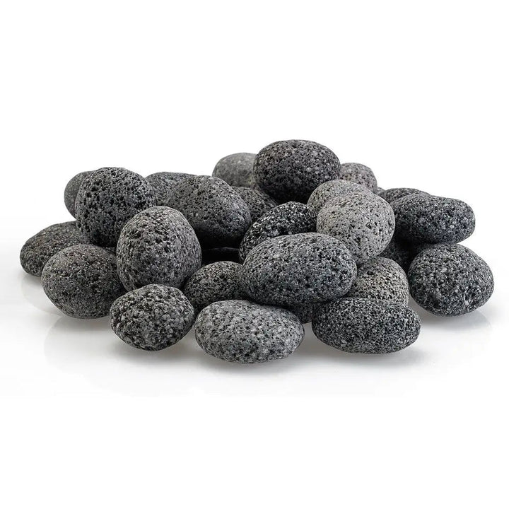 Small gray lava stones with natural volcanic texture, perfect for fire pits and fireplaces—enhancing airflow and flame performance while offering a clean, low-maintenance look.