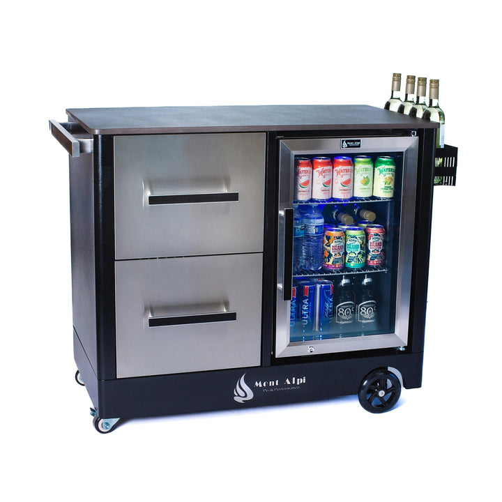 Mobile Outdoor Prep Center with Fridge Stainless Steel Outdoor Bar Cart - MAPCL by Mont Alpi