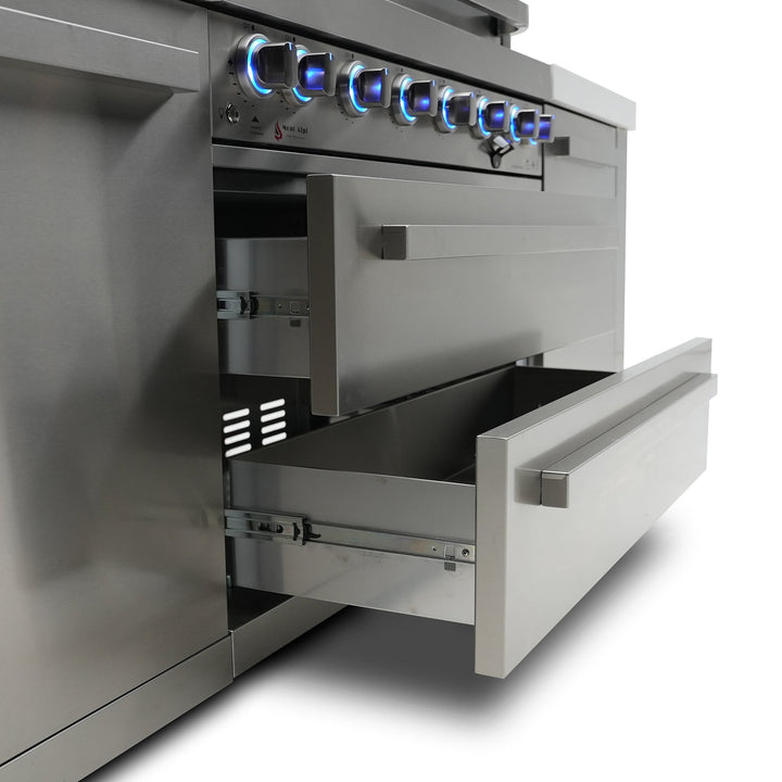 Deluxe 4-Burner 90 Degree Corners with Beverage Center and Side Burner Stainless Steel Propane Gas BBQ Island Grill - MAi400-D90BEV by Mont Alpi