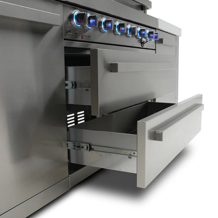 Deluxe 6-Burner 90 Degree Corner with Beverage Center Stainless Steel Propane Gas BBQ Island Grill - MAi805-D90BEV by Mont Alpi