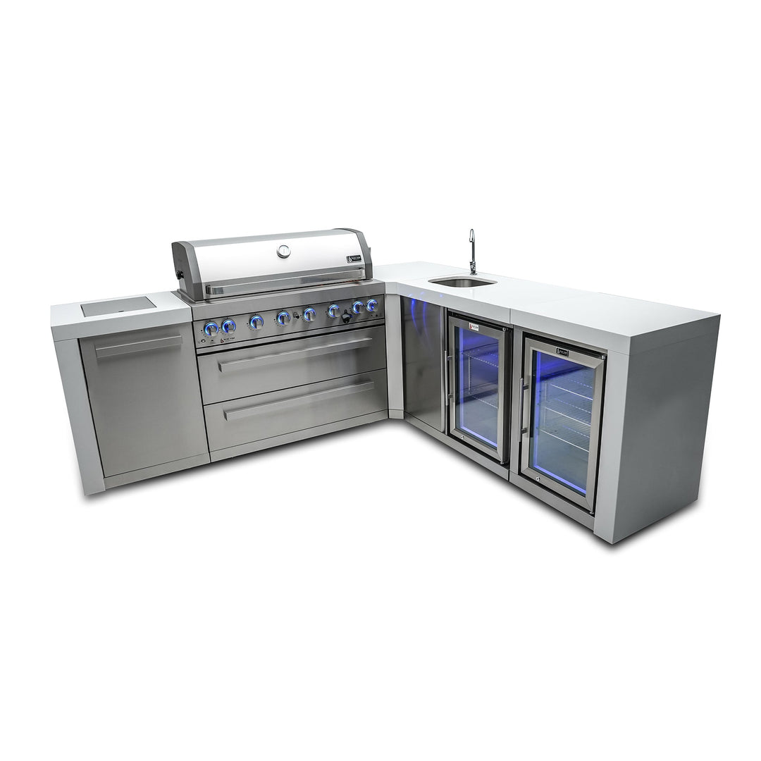 Deluxe 6-Burner 90 Degree Corner with Beverage Center and Fridge Cabinet Stainless Steel Propane Gas BBQ Island Grill - MAi805-D90BEVFC by Mont Alpi
