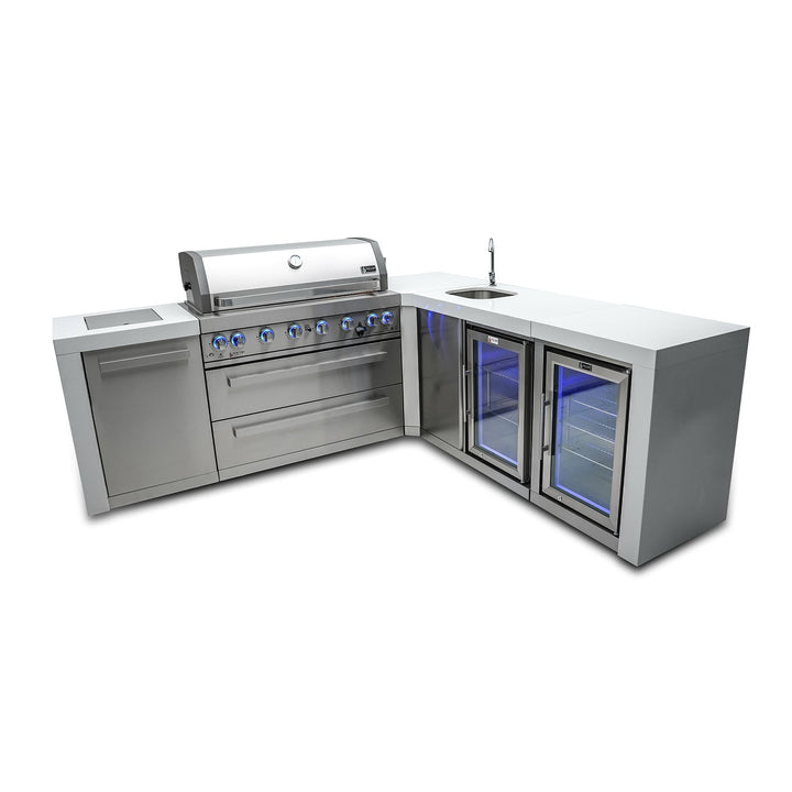 Deluxe 6-Burner 90 Degree Corner with Beverage Center and Fridge Cabinet Stainless Steel Propane Gas BBQ Island Grill - MAi805-D90BEVFC by Mont Alpi