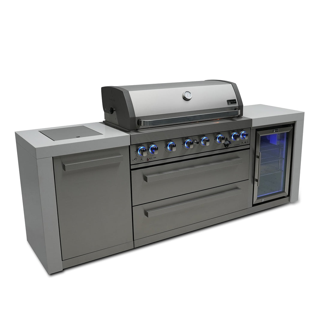 Deluxe 6-Burner with Refrigerator Cabinet and Side Burner Stainless Steel Natural Gas BBQ Island Grill - MAi805-DFC by Mont Alpi