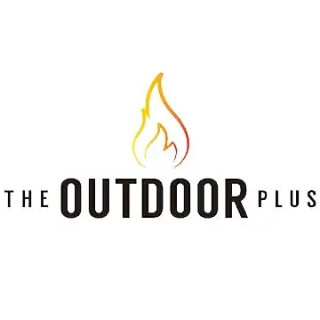 The Outdoor Plus logo featuring the brand name in black with a stylized yellow to red flame icon, representing their premium fire products.