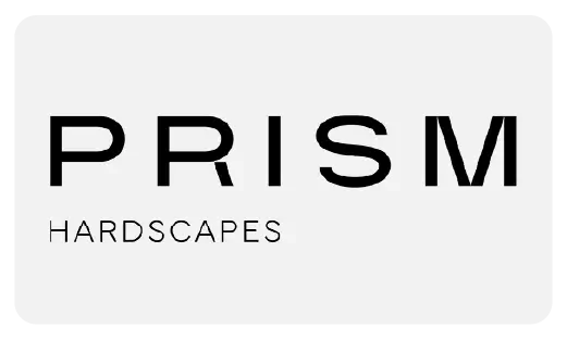 The Prism Hardscapes logo featuring the brand name in black with a stylized font icon, representing their luxury fire pit products.