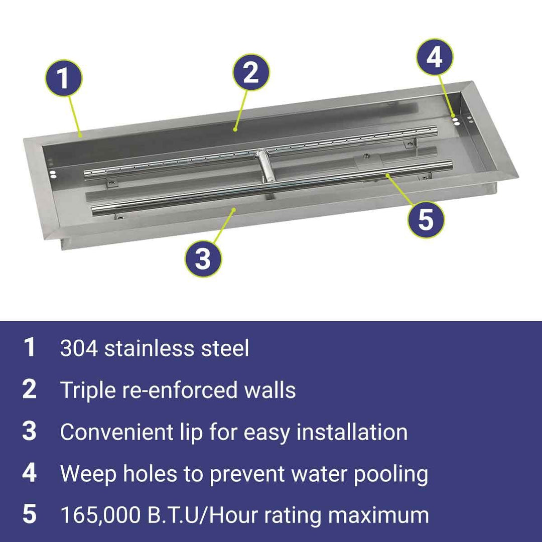 36" x 12" Rectangle Stainless Steel Drop-In Pan by American Fire Products