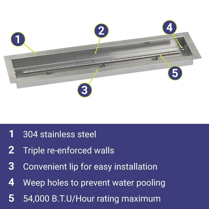 30" x 6" Linear Stainless Steel Drop-In Pan by American Fire Products