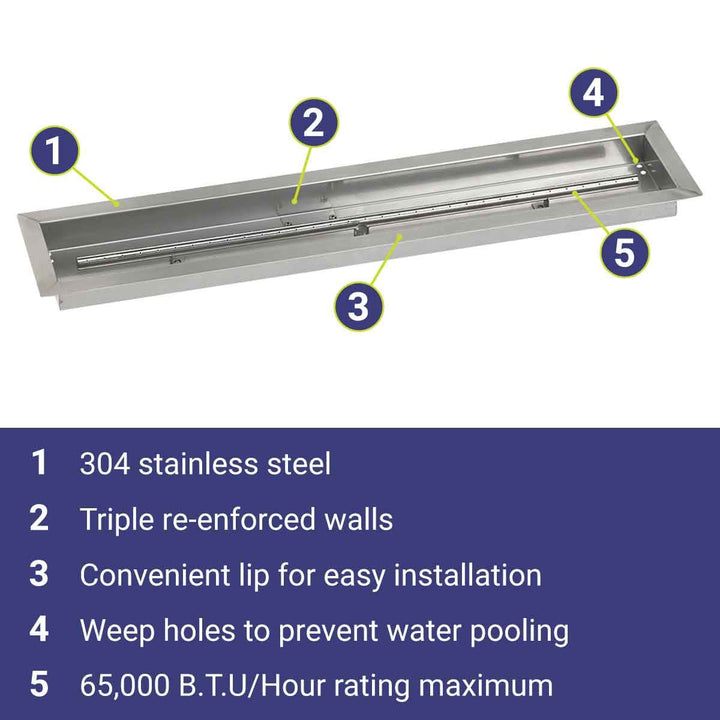 36" x 6" Linear Stainless Steel Drop-In Pan by American Fire Products