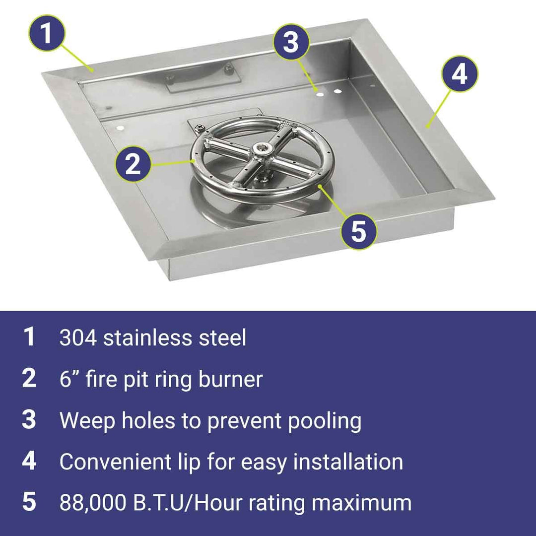 12" Square Stainless Steel Drop-In Pan by American Fire Products