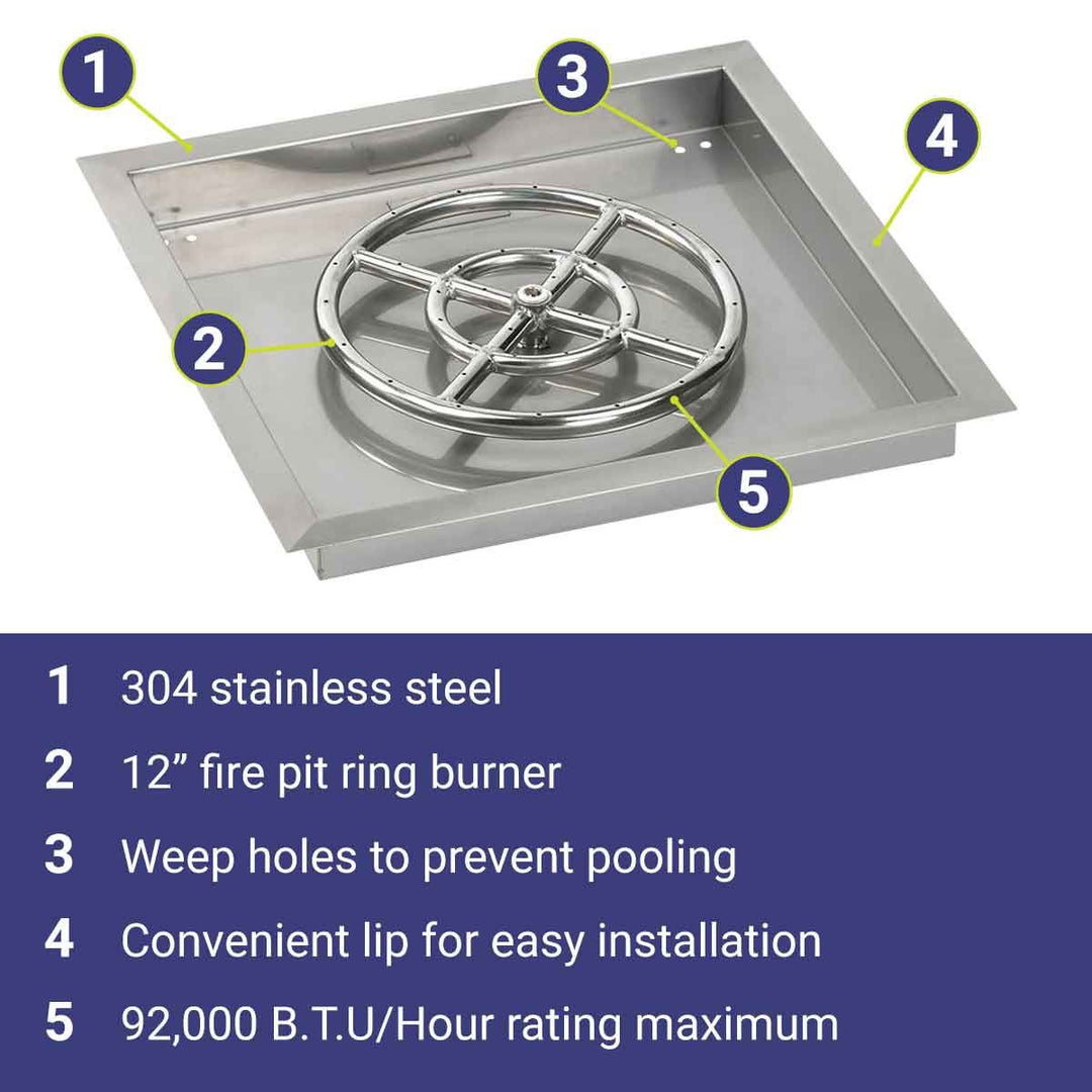 18" Square Stainless Steel Drop-In Pan by American Fire Products