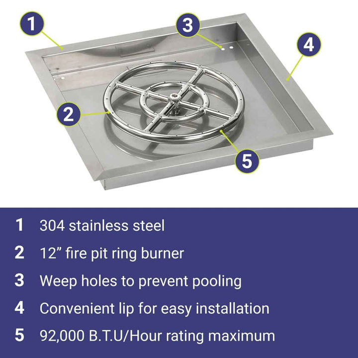 18" Square Stainless Steel Drop-In Pan by American Fire Products