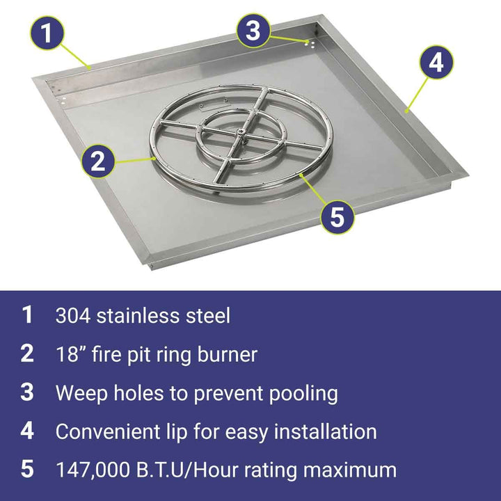 30" Square Stainless Steel Drop-In Pan by American Fire Products