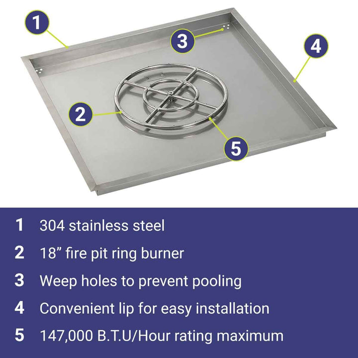 36" Square Stainless Steel Drop-In Pan by American Fire Products