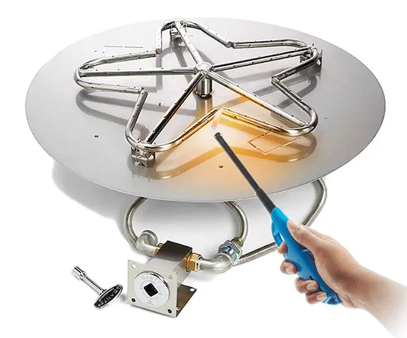 Custom fire pit burner - 48” round flat pan, 36” stainless steel round burner