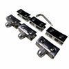 Close-up of the Starfire Designs Béton Fire Pit Replacement Round Glass Wind Guard Clips Kit showing four stainless steel clips with adjustment knobs and an included hex key tool.
