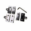 Top-down view of the Starfire Designs Béton Fire Pit Round Glass Guard Clips Kit featuring precision-cut stainless steel clips, mounting screws, and a tightening wrench for easy setup.