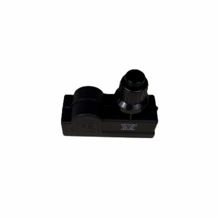 Side view of the Starfire Designs Béton Fire Pit Replacement Spark Igniter, displaying clear engravings and compact black housing for propane and natural gas systems.