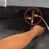 Starfire Designs Béton Fire Pit Replacement Propane Valve shown in use during installation, connecting brass fittings and flexible gas lines for safe and efficient fire pit operation.