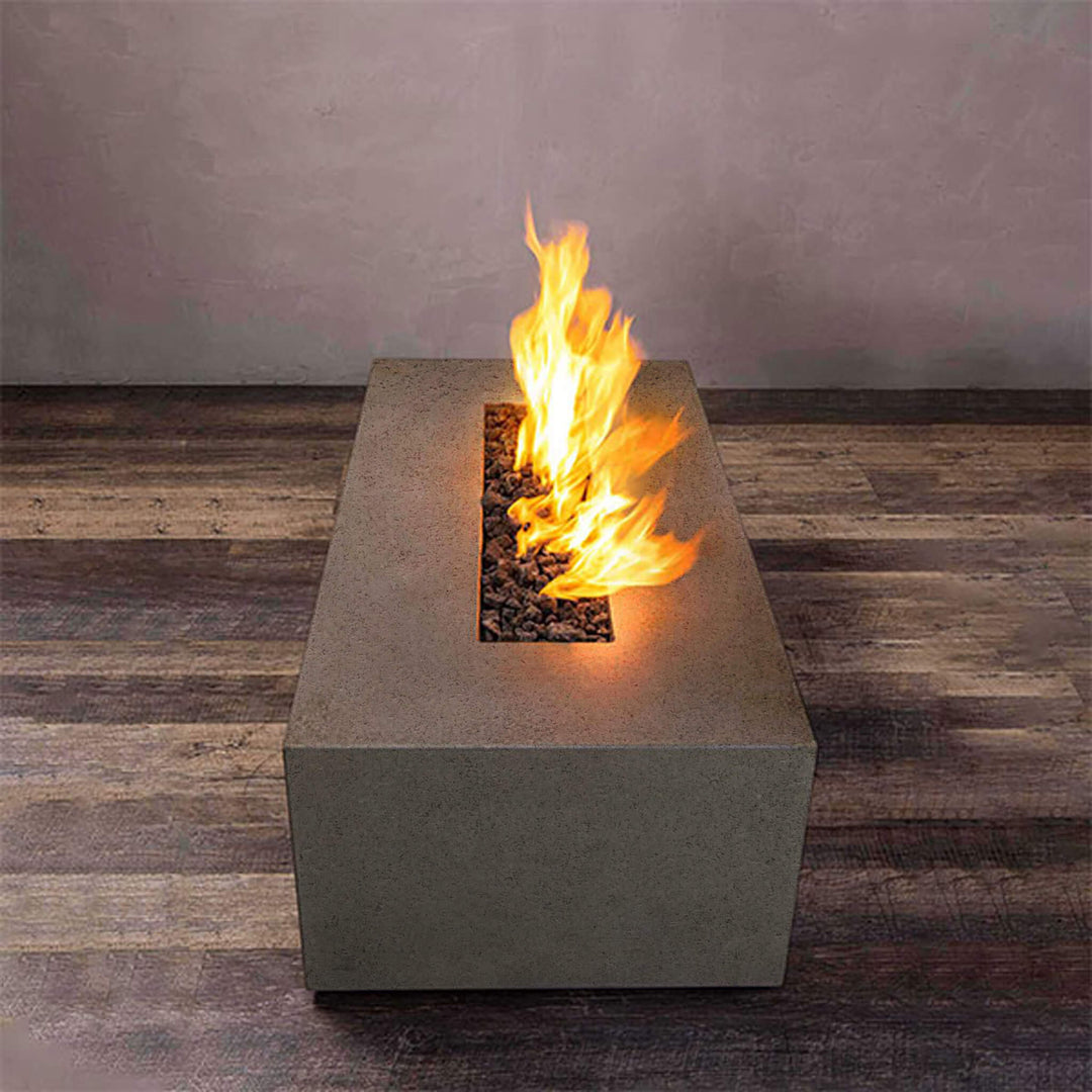 48" x 32" Rectangle Rustic Gravity Concrete (GFRC) Fire Pit - Propane Gas Hardline - 110V Electronic Ignition System - Brown by Starfire Designs
