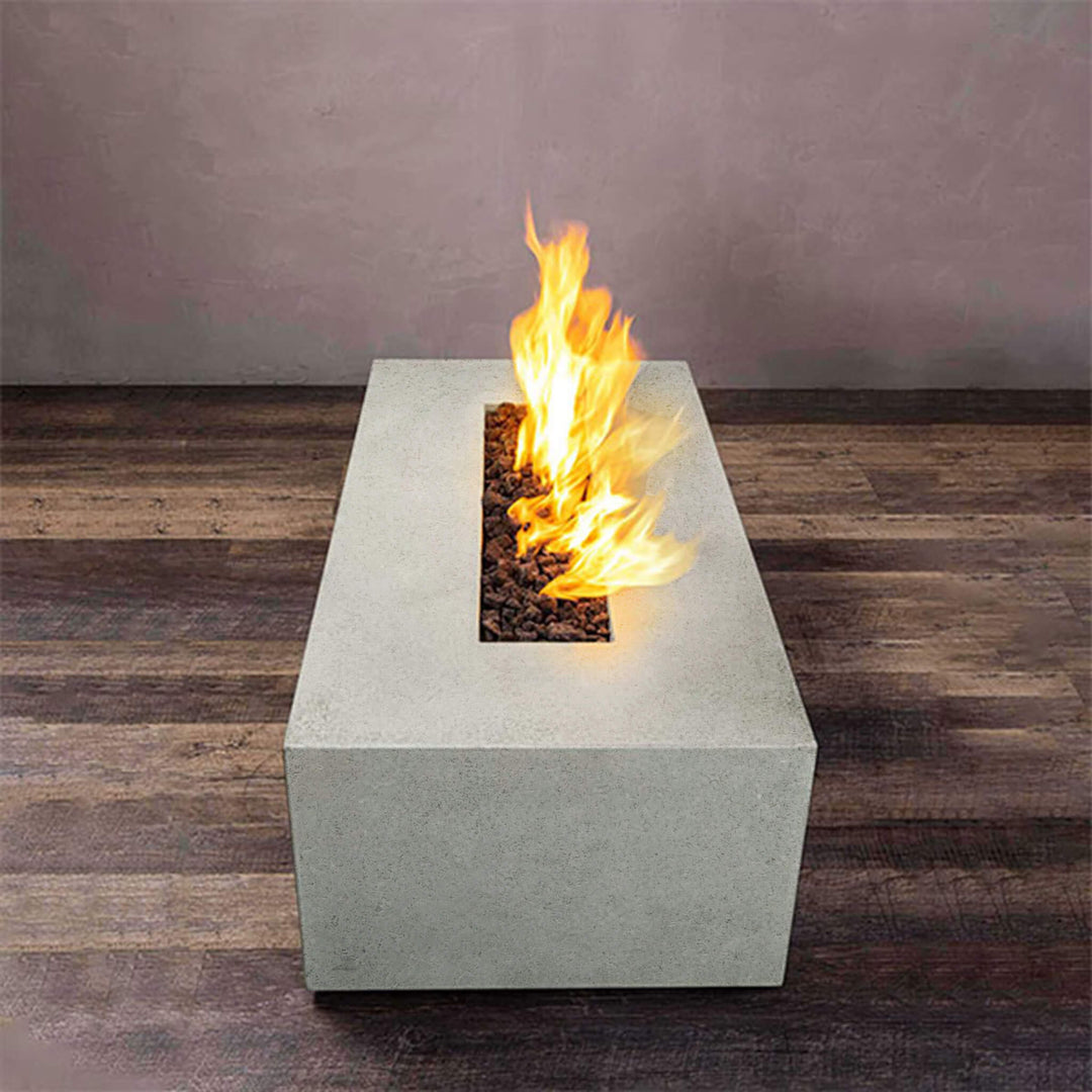 48" x 32" Rectangle Rustic Gravity Concrete (GFRC) Fire Pit - Propane Gas Hardline - 110V Electronic Ignition System - Natural Gray by Starfire Designs
