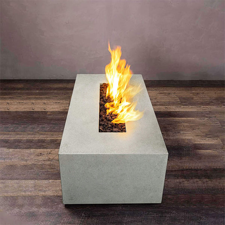 48" x 32" Rectangle Rustic Gravity Concrete (GFRC) Fire Pit - Propane Gas Hardline - 110V Electronic Ignition System - Natural Gray by Starfire Designs
