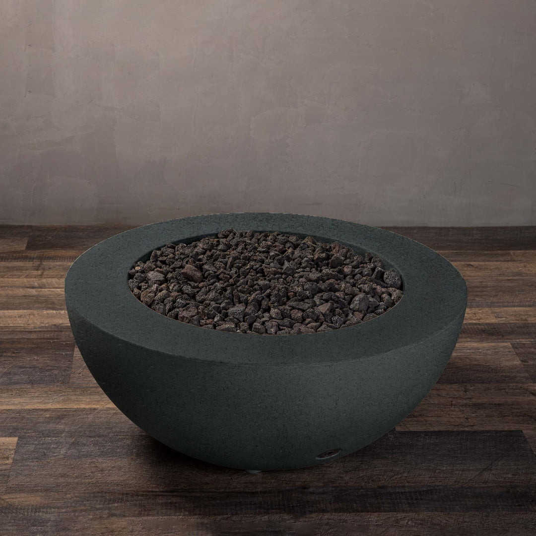 36" Round Rustic Gravity Concrete (GFRC) Fire Pit - Propane Gas Hardline - 110V Electronic Ignition System - Graphite by Starfire Designs
