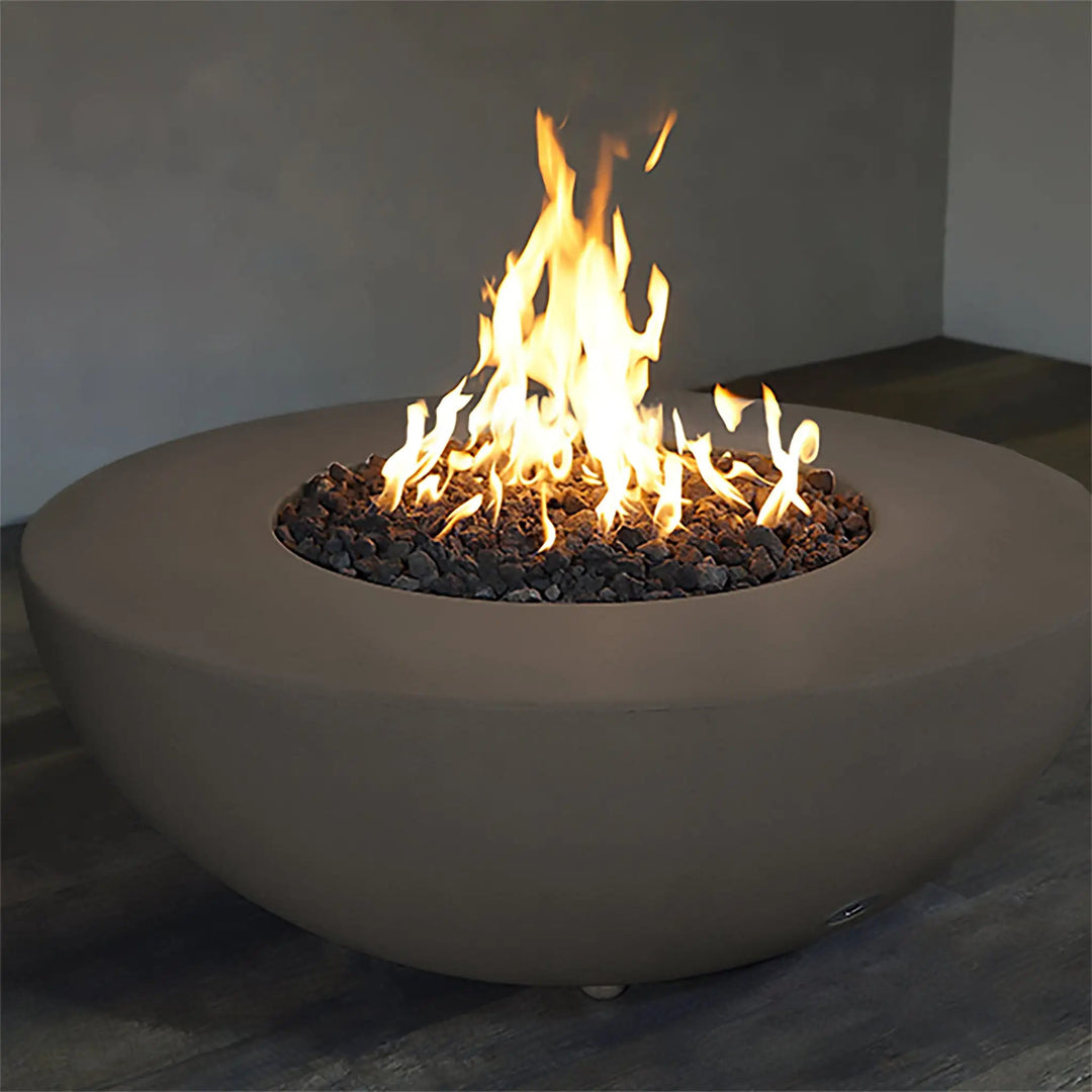 45" Round Rustic Gravity Concrete (GFRC) Fire Pit - Propane Gas Hardline - 110V CSA Hi/Lo Electronic Ignition System w/Bluetooth & Handheld Remote - Brown by Starfire Designs