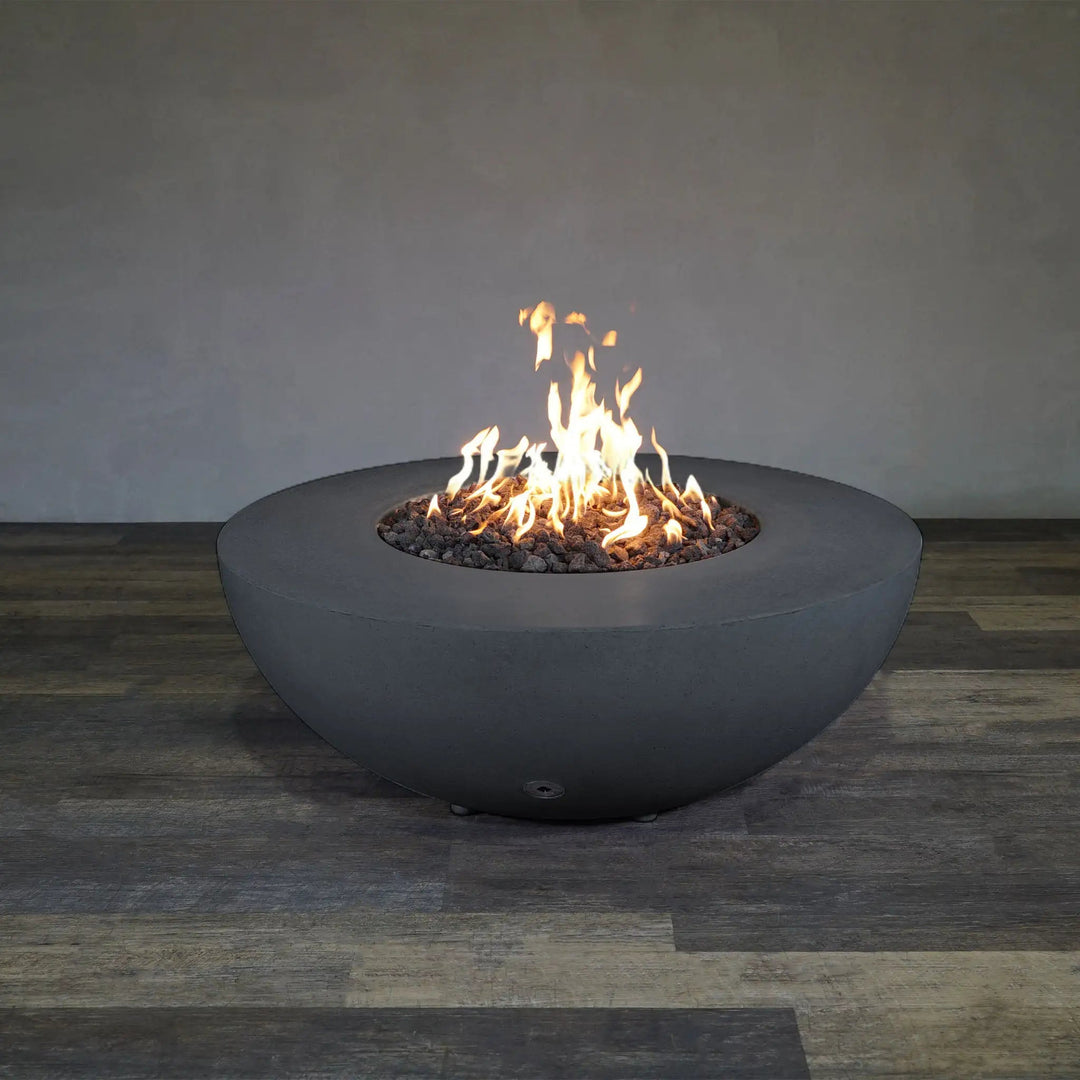 45" Round Rustic Gravity Concrete (GFRC) Fire Pit - Natural Gas - 110V Electronic Ignition System - Graphite by Starfire Designs