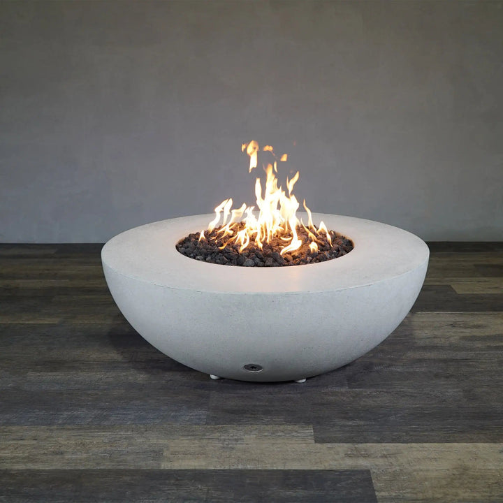 45" Round Rustic Gravity Concrete (GFRC) Fire Pit - Natural Gas - 110V CSA Hi/Lo Electronic Ignition System w/Bluetooth & Handheld Remote - White by Starfire Designs